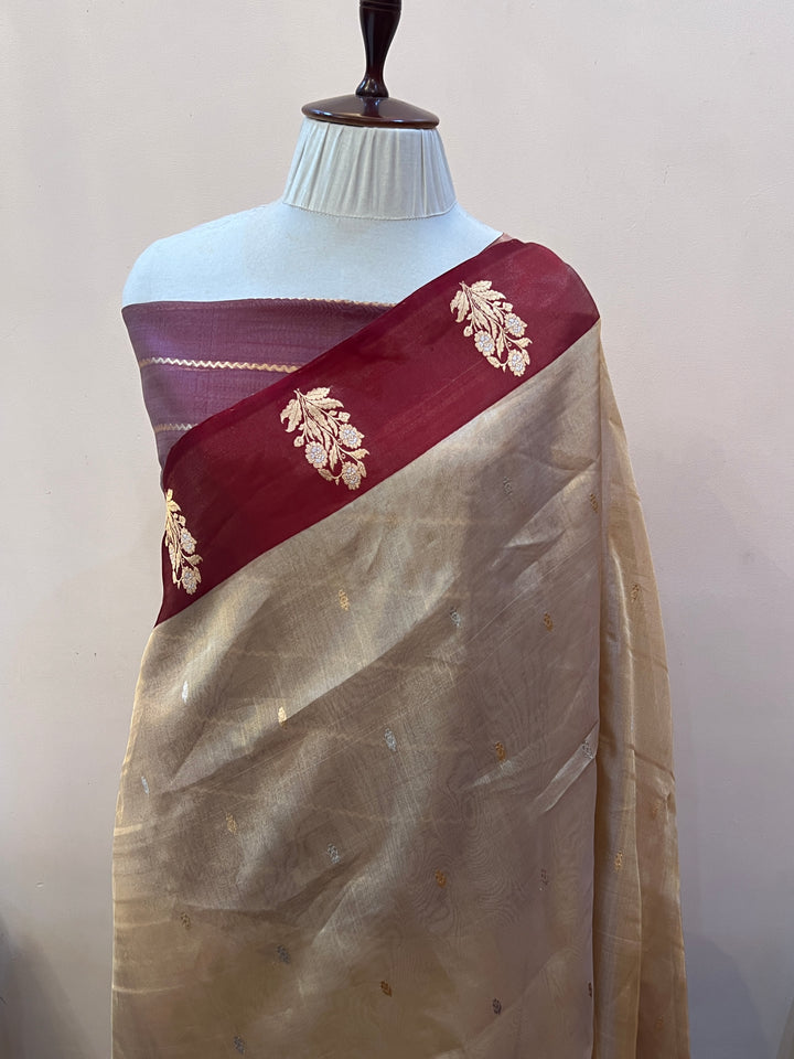 Golden Pure Tissue Silk Handloom Banarasi Saree