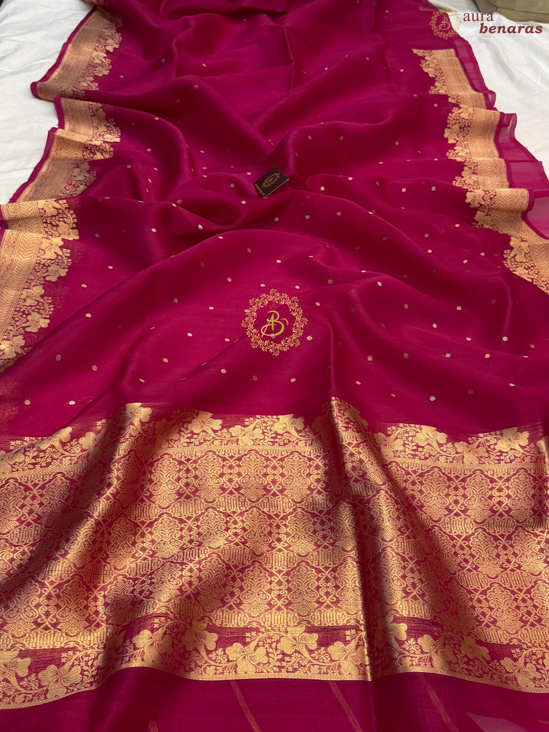 Deep Pink Pure Kora Silk Handloom Banarasi Saree