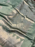 Greyish Green Pure Banarasi Handloom Silk Saree - Aura Benaras