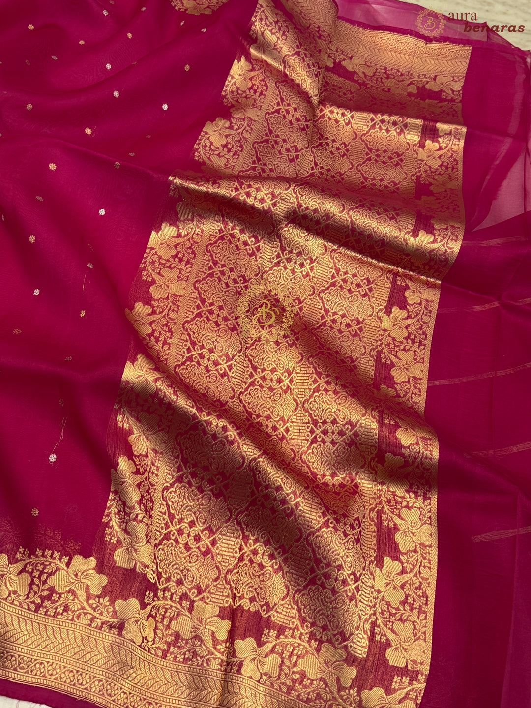 Deep Pink Pure Kora Silk Handloom Banarasi Saree