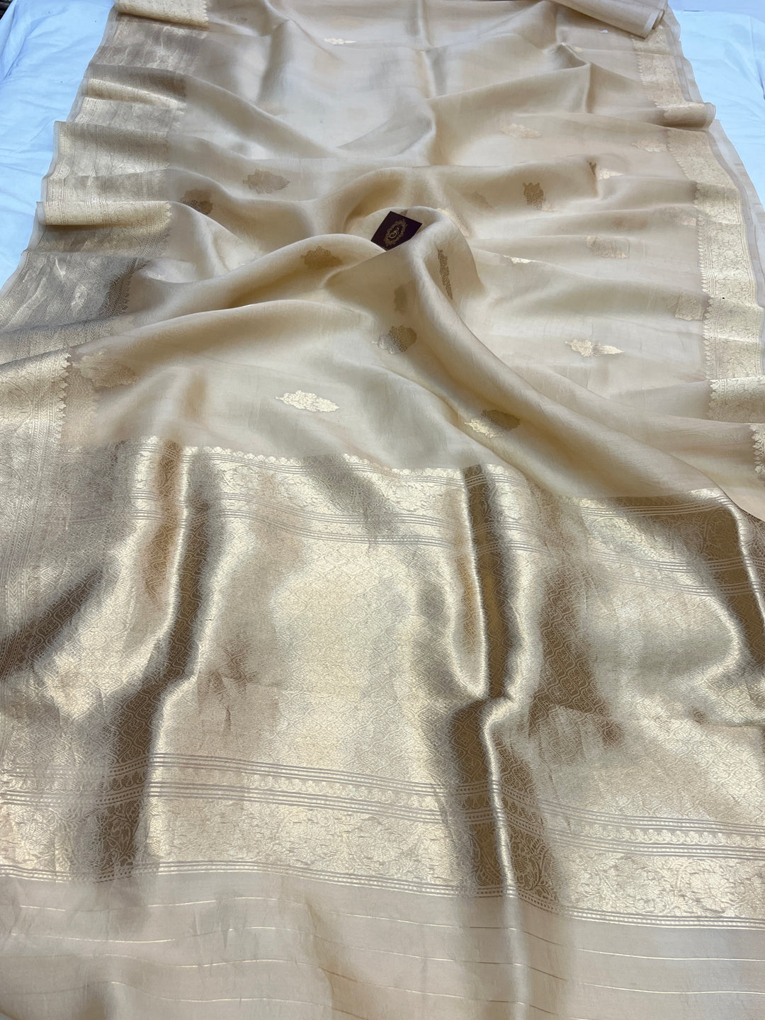 Dusty Cream Banarasi Handloom Kora Silk Saree