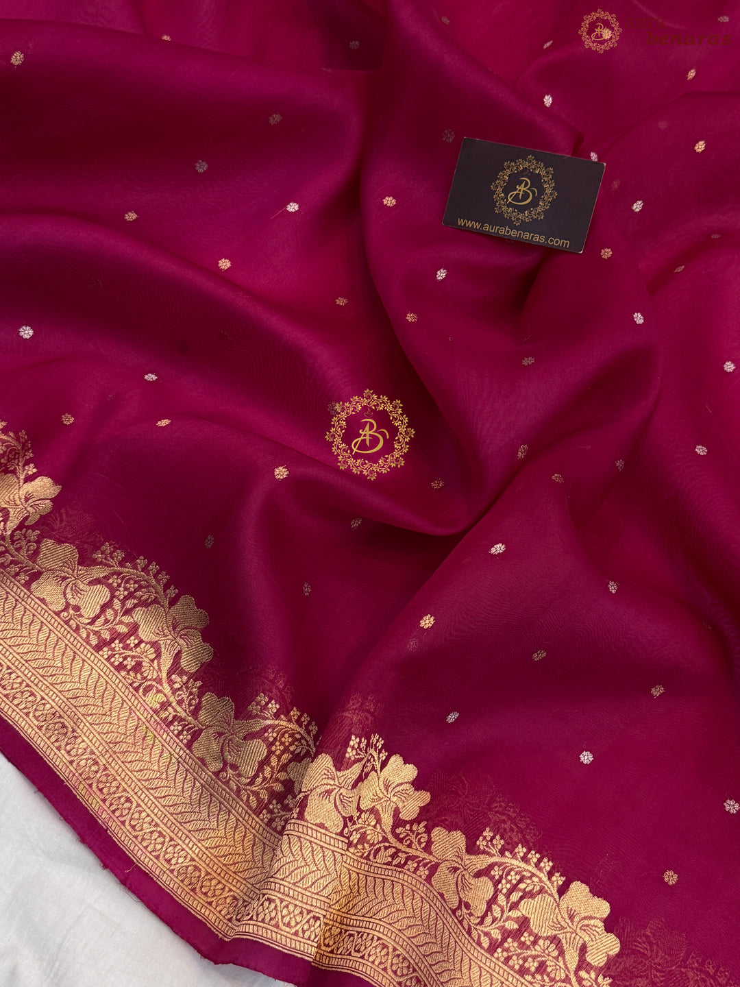 Deep Pink Pure Kora Silk Handloom Banarasi Saree