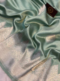 Greyish Green Pure Banarasi Handloom Silk Saree - Aura Benaras