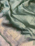 Greyish Green Pure Banarasi Handloom Silk Saree - Aura Benaras