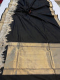 Black Banarasi Handloom Katan Silk Saree - Aura Benaras