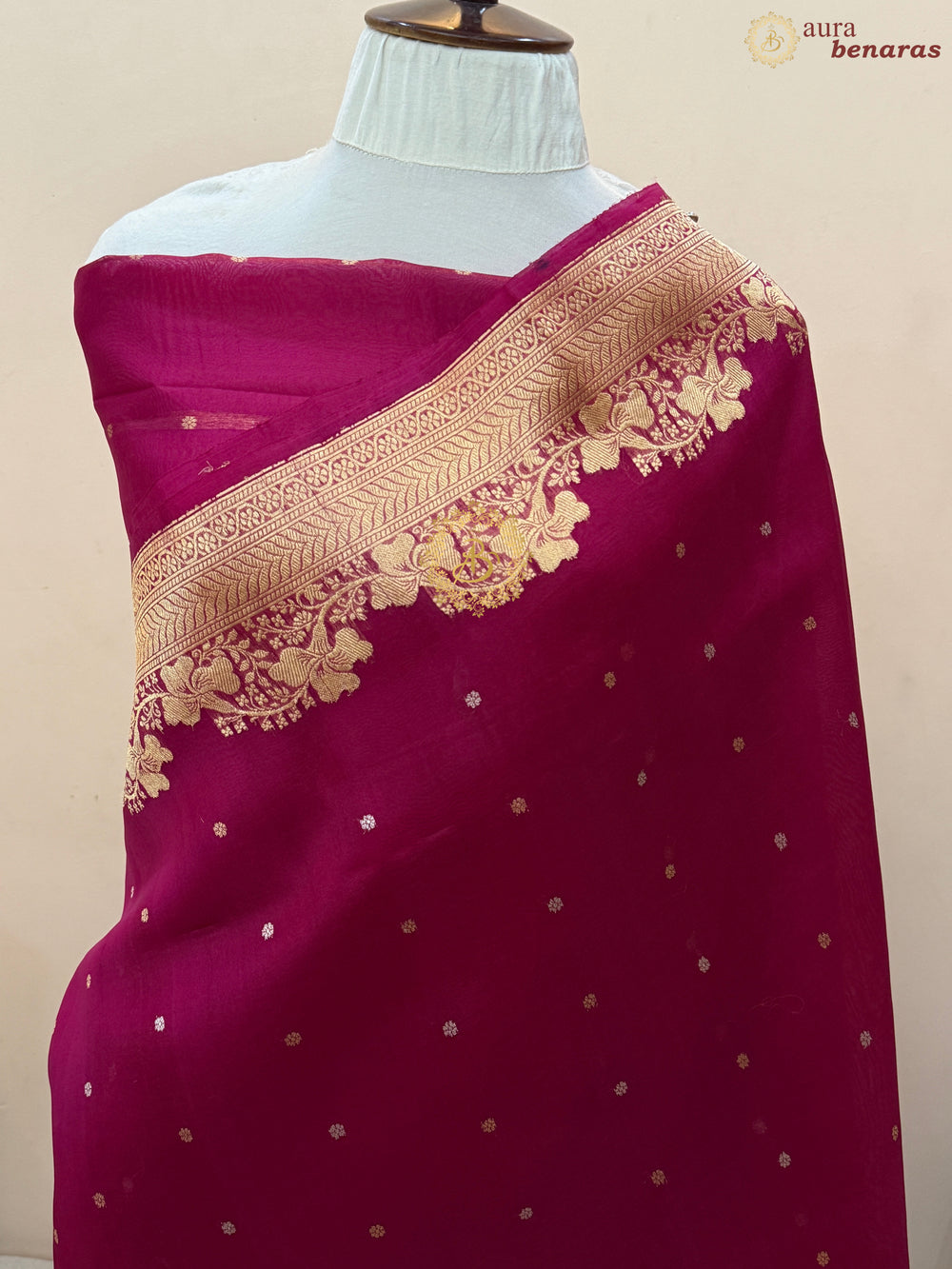Deep Pink Pure Kora Silk Handloom Banarasi Saree