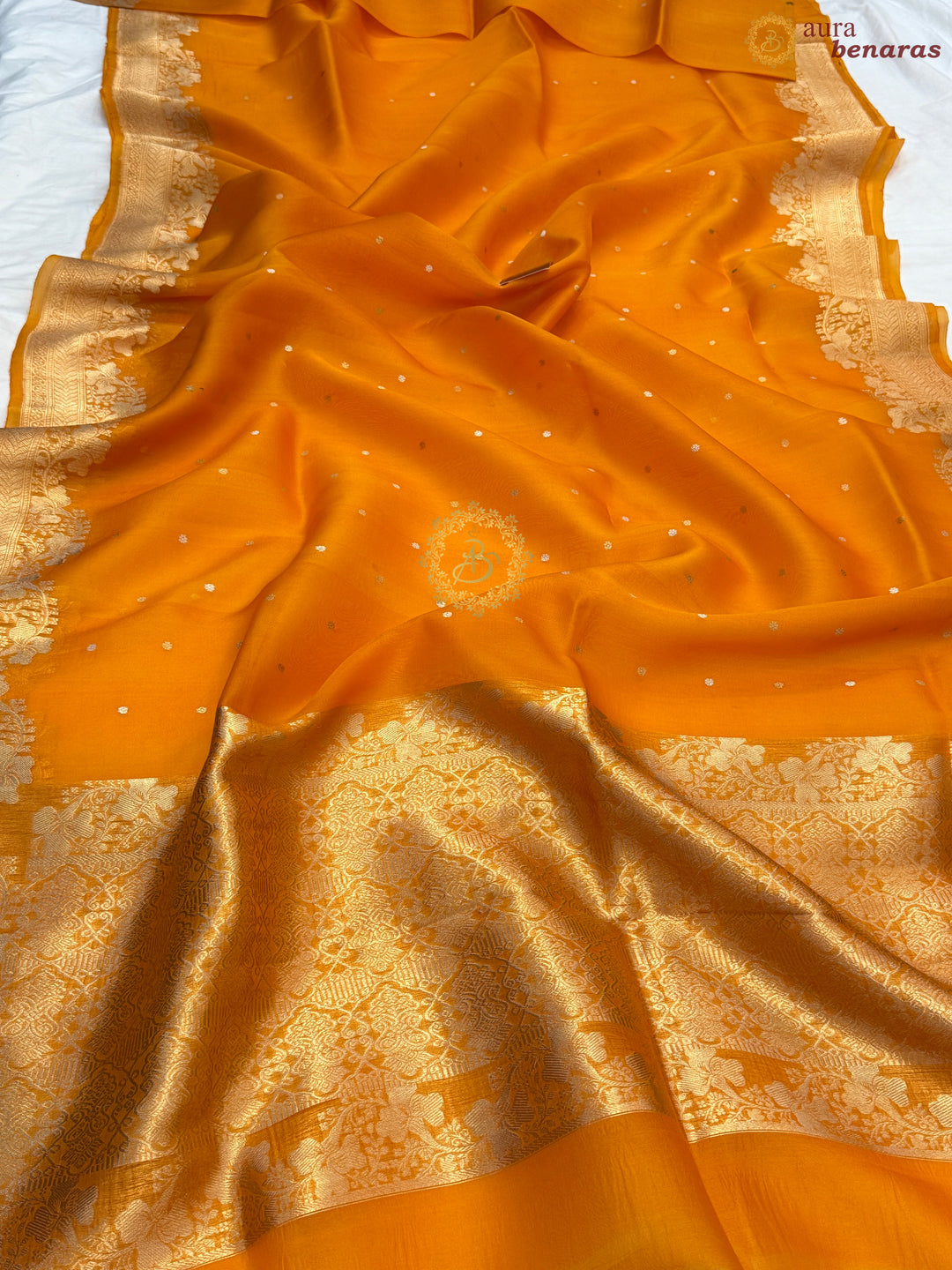 Fanta Orange Pure Kora Silk Handloom Banarasi Saree