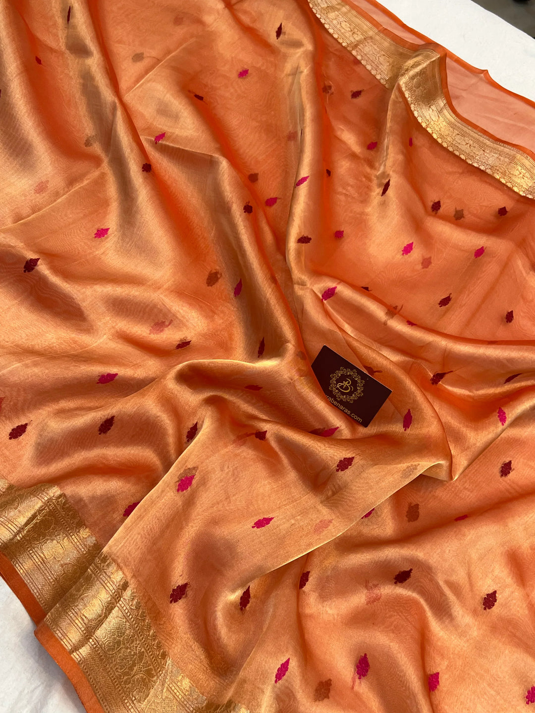 Orange Pure Tissue Silk Banarasi Saree with Meenakari Kadhwa Butis