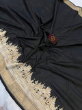 Black Banarasi Handloom Katan Silk Saree - Aura Benaras