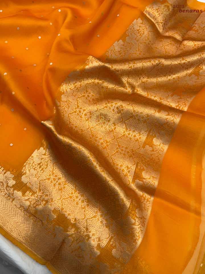 Fanta Orange Pure Kora Silk Handloom Banarasi Saree