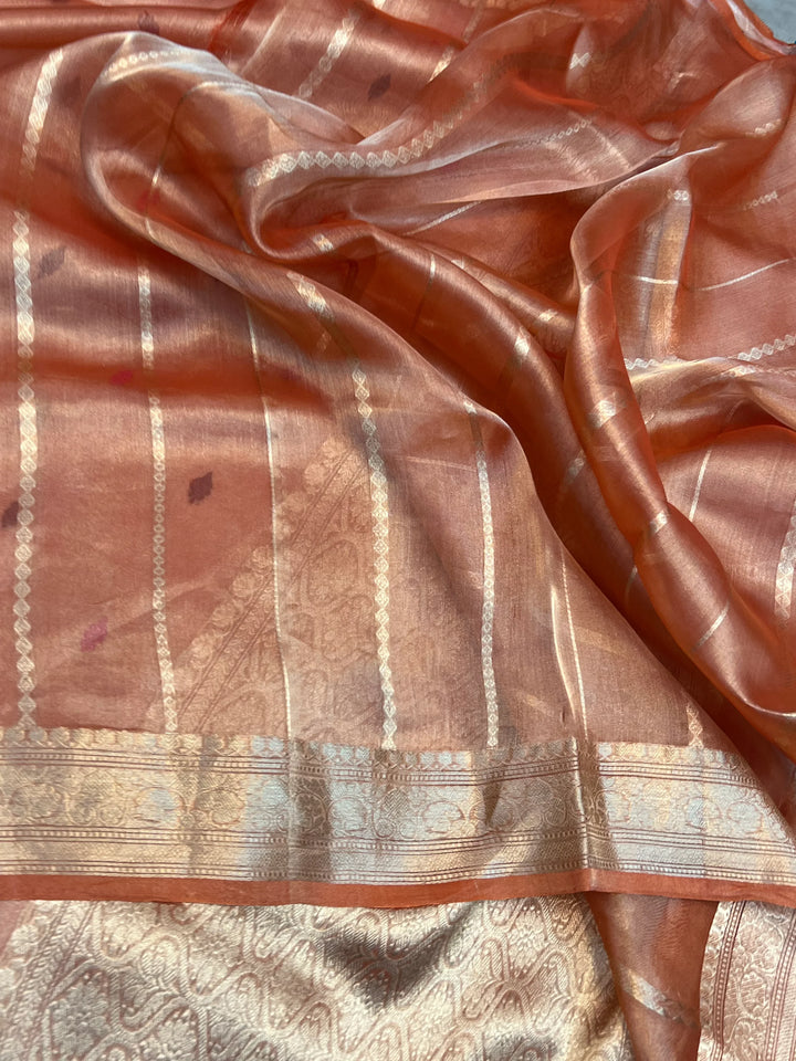 Orange Pure Tissue Silk Banarasi Saree with Meenakari Kadhwa Butis