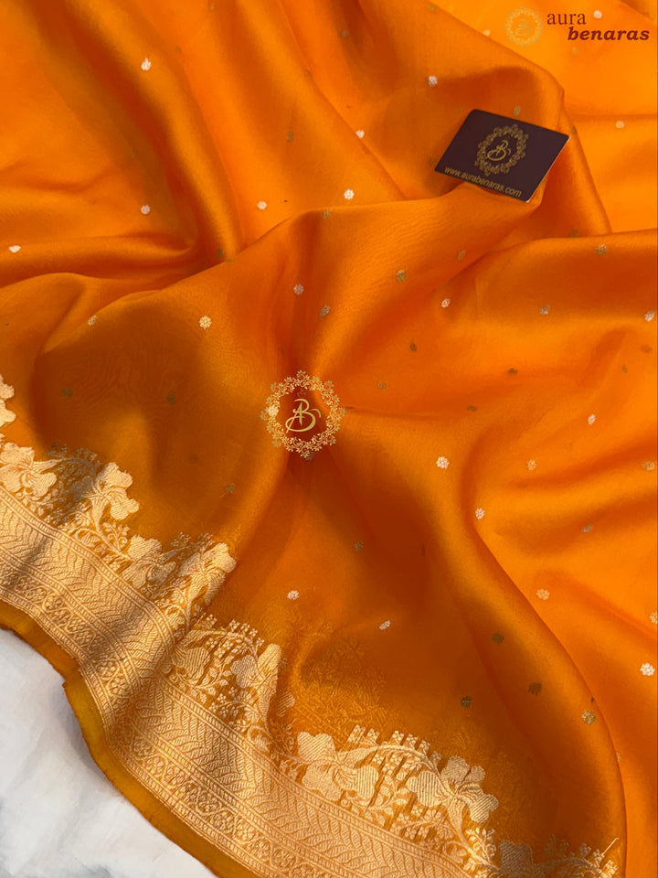 Fanta Orange Pure Kora Silk Handloom Banarasi Saree