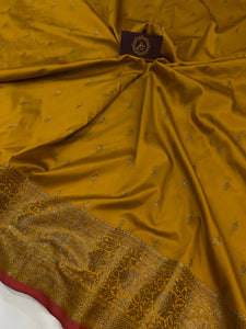 Yellow Banarasi Handloom Soft Silk Saree - Aura Benaras