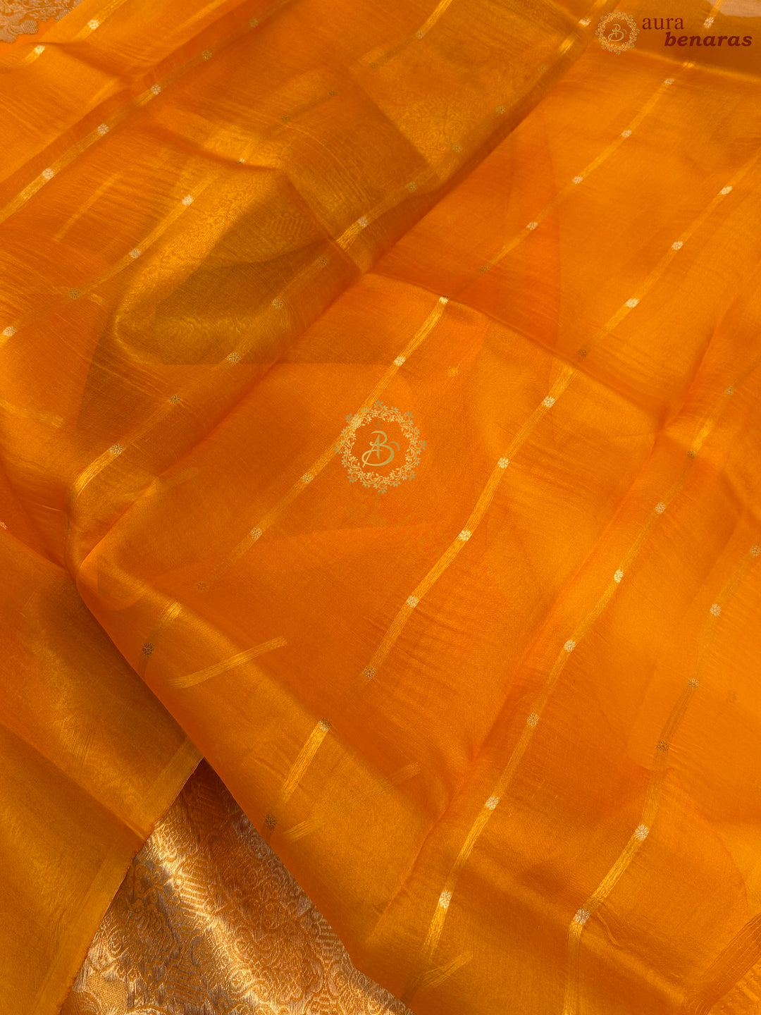 Fanta Orange Pure Kora Silk Handloom Banarasi Saree