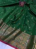 Green Banarasi Handloom Soft Silk Saree - Aura Benaras