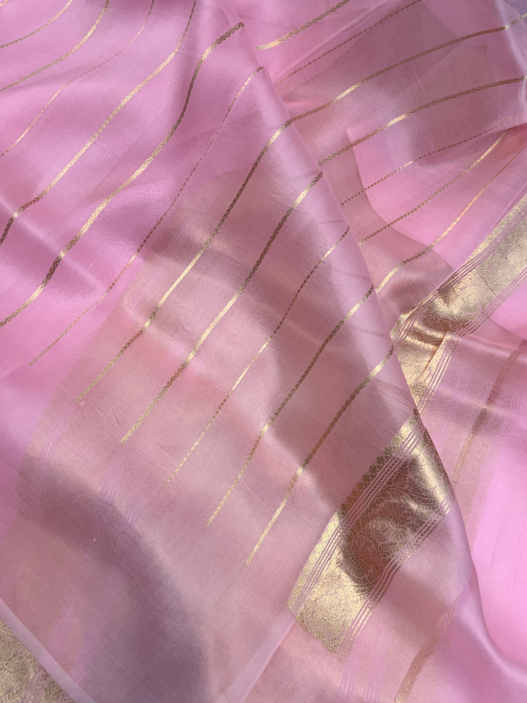 Baby Pink Banarasi Handloom Kora Silk Saree