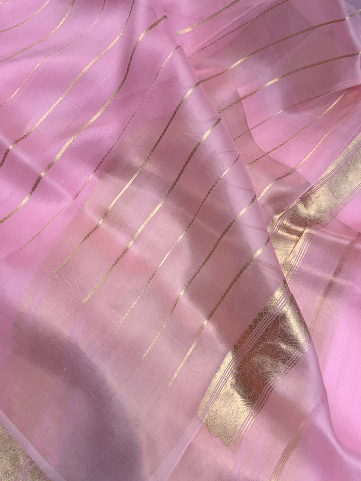 Baby Pink Banarasi Handloom Kora Silk Saree