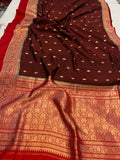 Brown Pure Banarasi Handloom Silk Saree - Aura Benaras