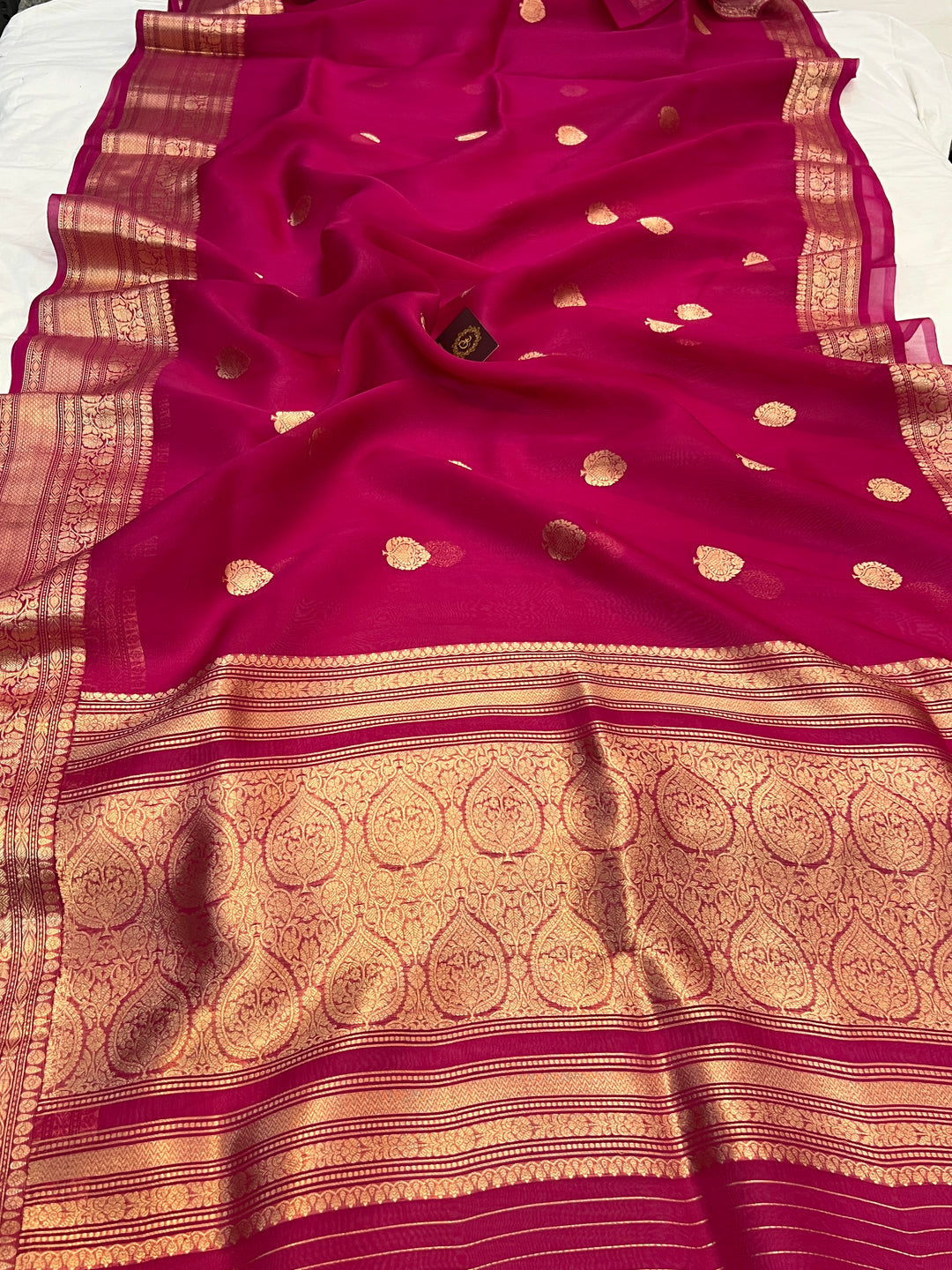 Rani Pink Pure Banarasi Handloom Kora Silk Saree