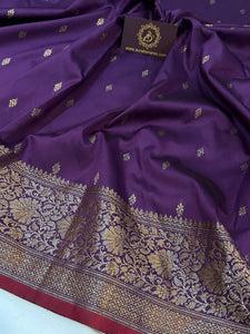 Purple Banarasi Handloom Soft Silk Saree - Aura Benaras