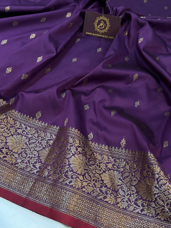 Purple Banarasi Handloom Soft Silk Saree - Aura Benaras