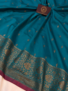 Blue Banarasi Handloom Soft Silk Saree - Aura Benaras