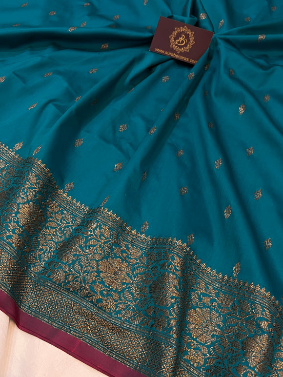 Blue Banarasi Handloom Soft Silk Saree - Aura Benaras