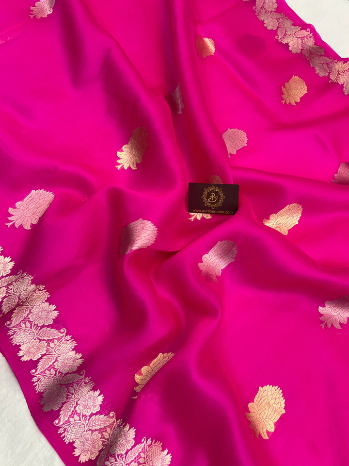 Hot Pink Pure Kora Silk Handloom Banarasi Saree with Sona Rupa Butas