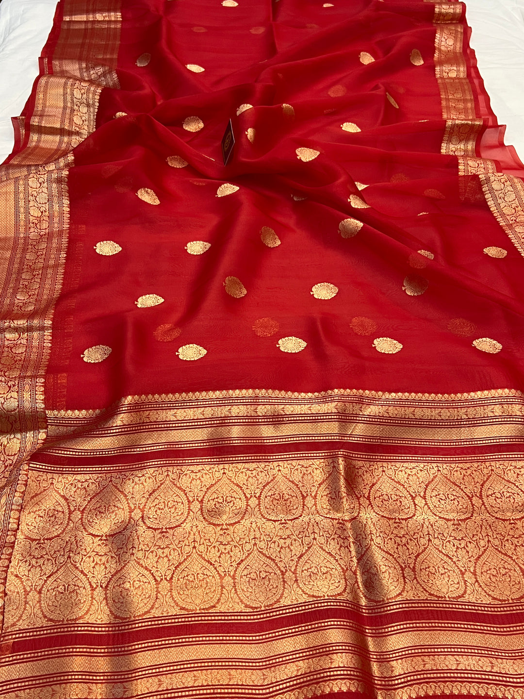 Red Pure Banarasi Handloom Kora Silk Saree