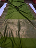  Green Banarasi Handloom Soft Silk Saree - Aura Benaras