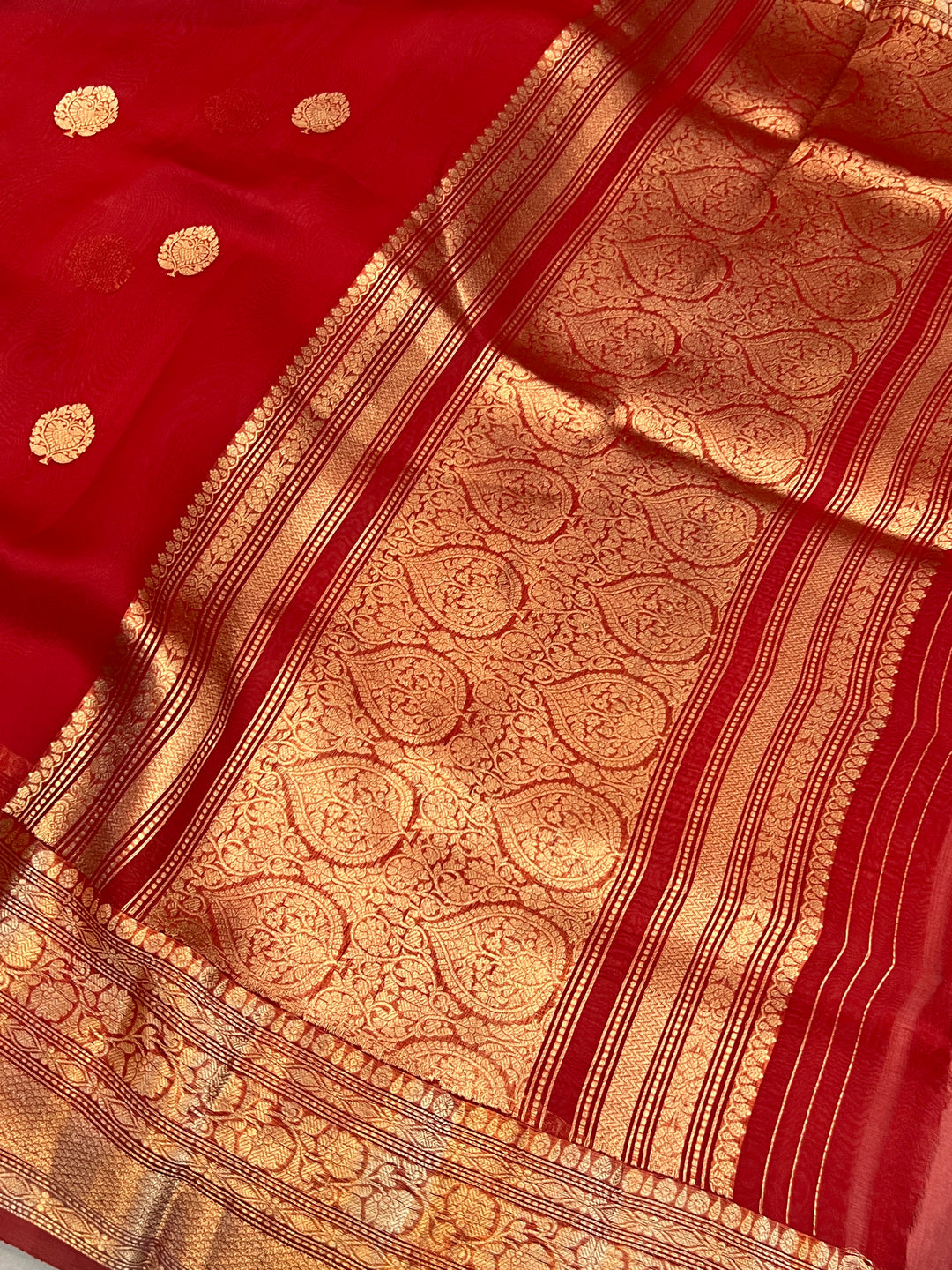 Red Pure Banarasi Handloom Kora Silk Saree