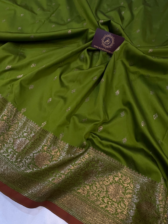 Greyish Green Khaddi Chiffon Banarasi Handloom Saree - Aura Benaras