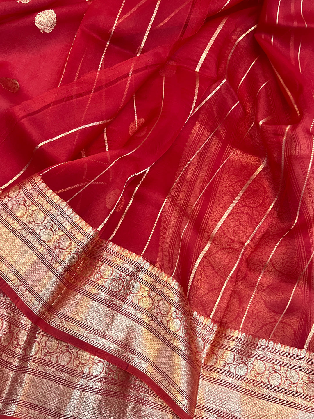 Red Pure Banarasi Handloom Kora Silk Saree