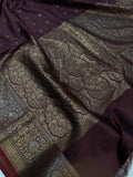 Brown Banarasi Handloom Soft Silk Saree - Aura Benaras