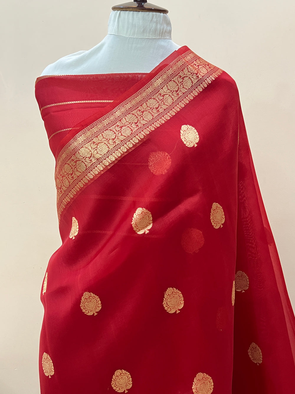 Red Pure Banarasi Handloom Kora Silk Saree