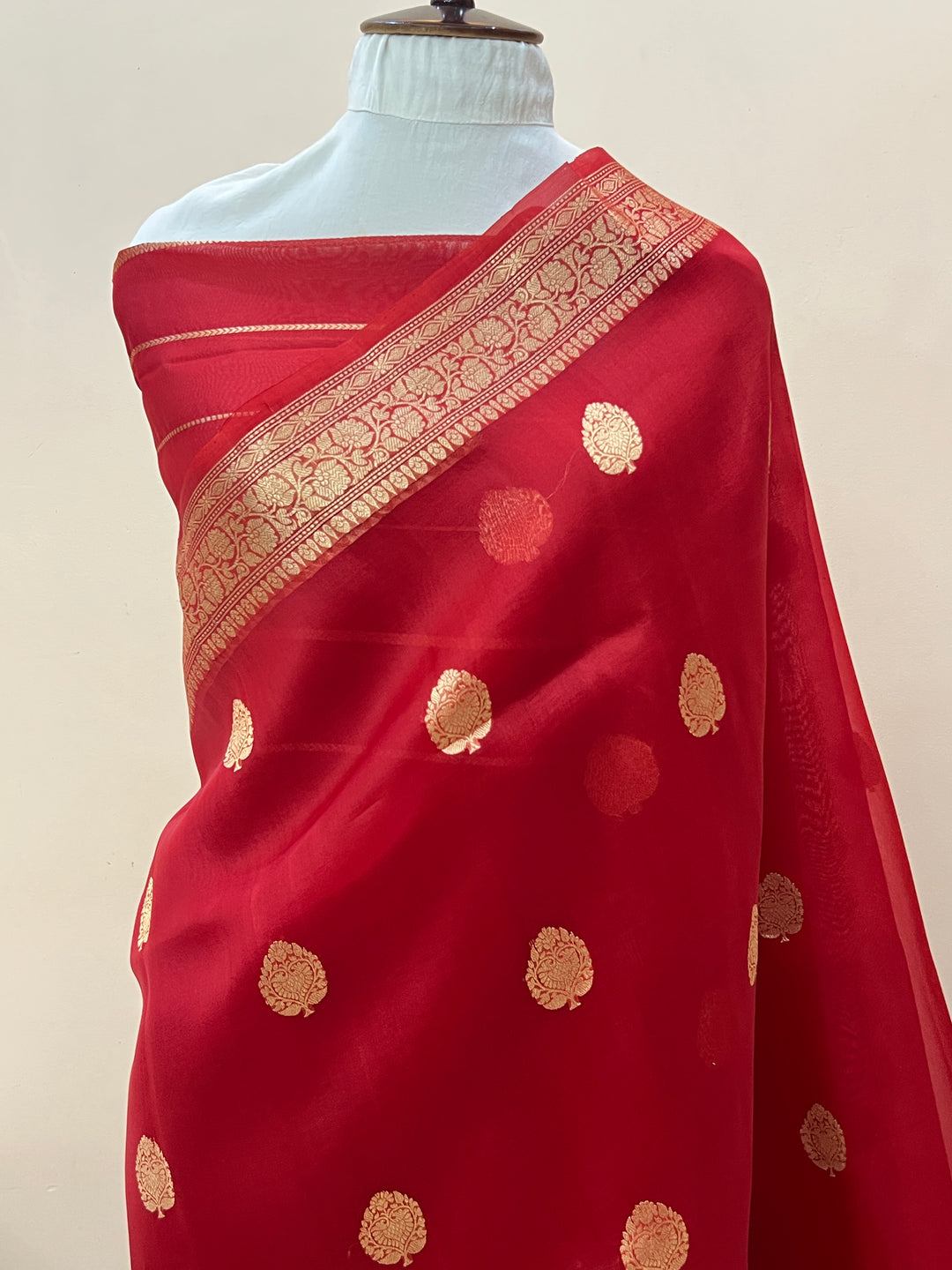 Red Pure Banarasi Handloom Kora Silk Saree