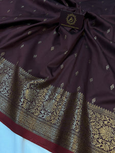 Brown Banarasi Handloom Soft Silk Saree - Aura Benaras