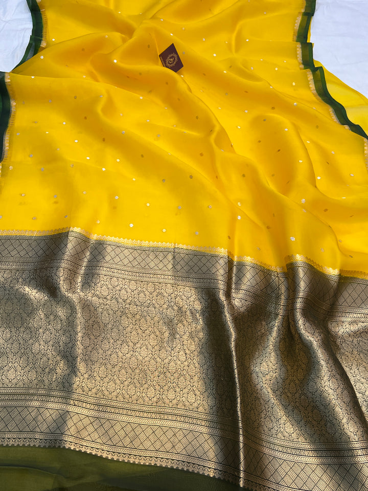 Yellow Pure Kora Silk Handloom Banarasi Saree