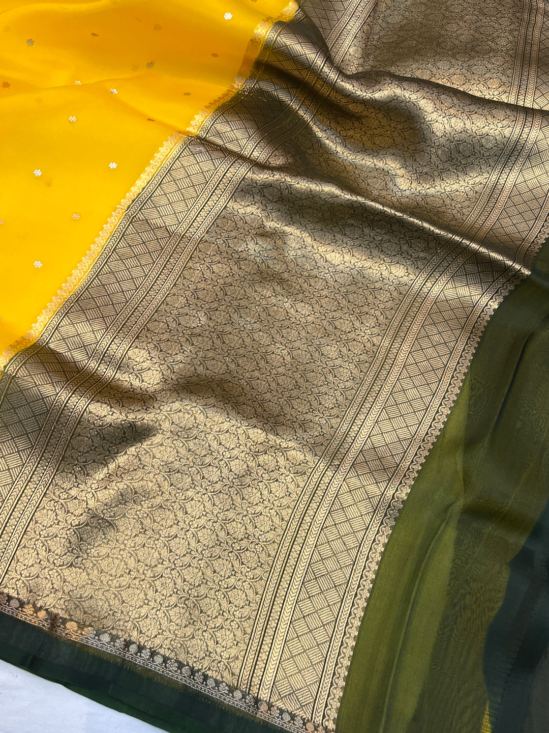 Yellow Pure Kora Silk Handloom Banarasi Saree