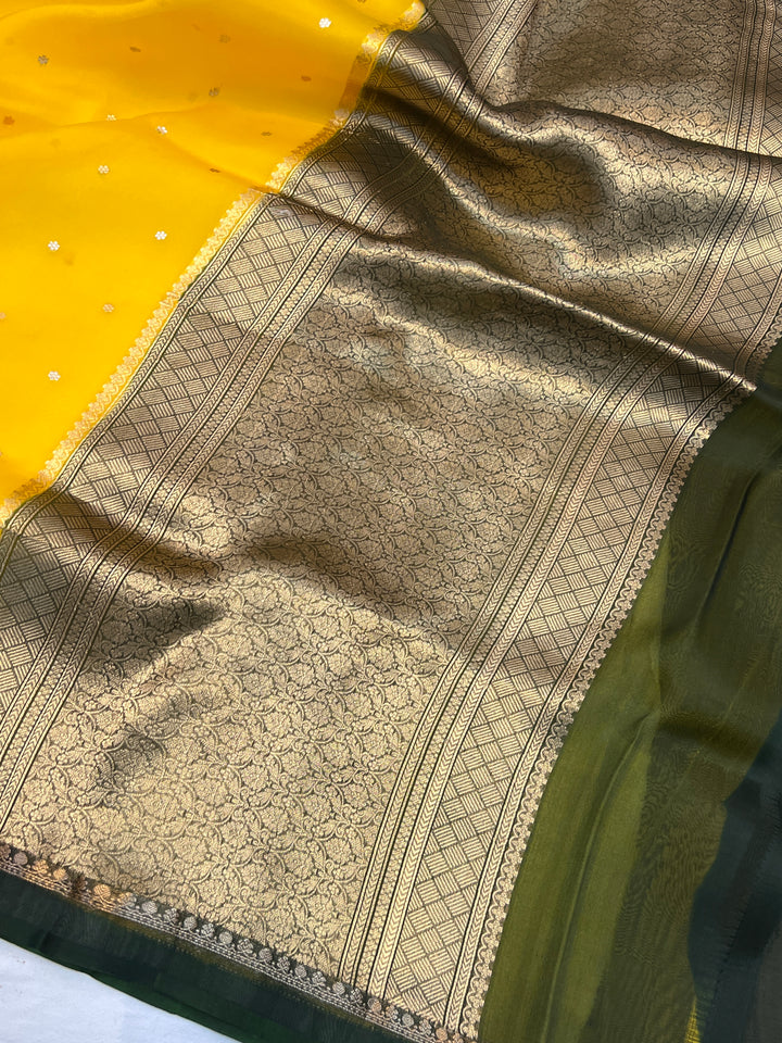 Yellow Pure Kora Silk Handloom Banarasi Saree