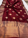 Maroon Pure Banarasi Handloom Silk Saree - Aura Benaras