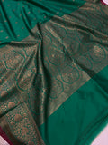 Green Banarasi Handloom Soft Silk Saree - Aura Benaras