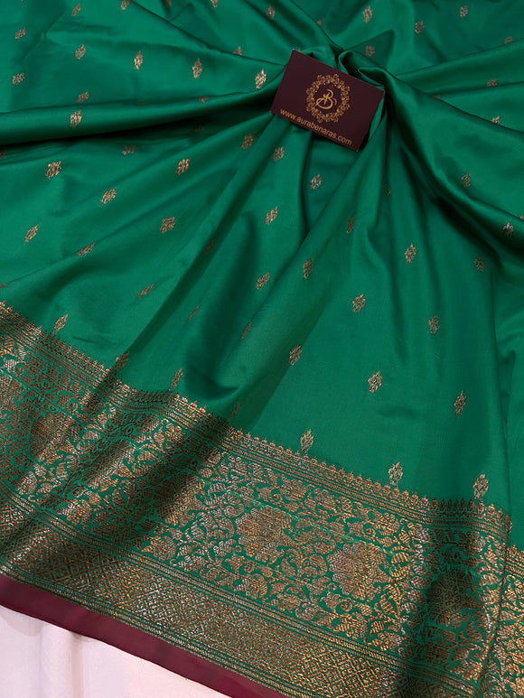 Green Banarasi Handloom Soft Silk Saree - Aura Benaras