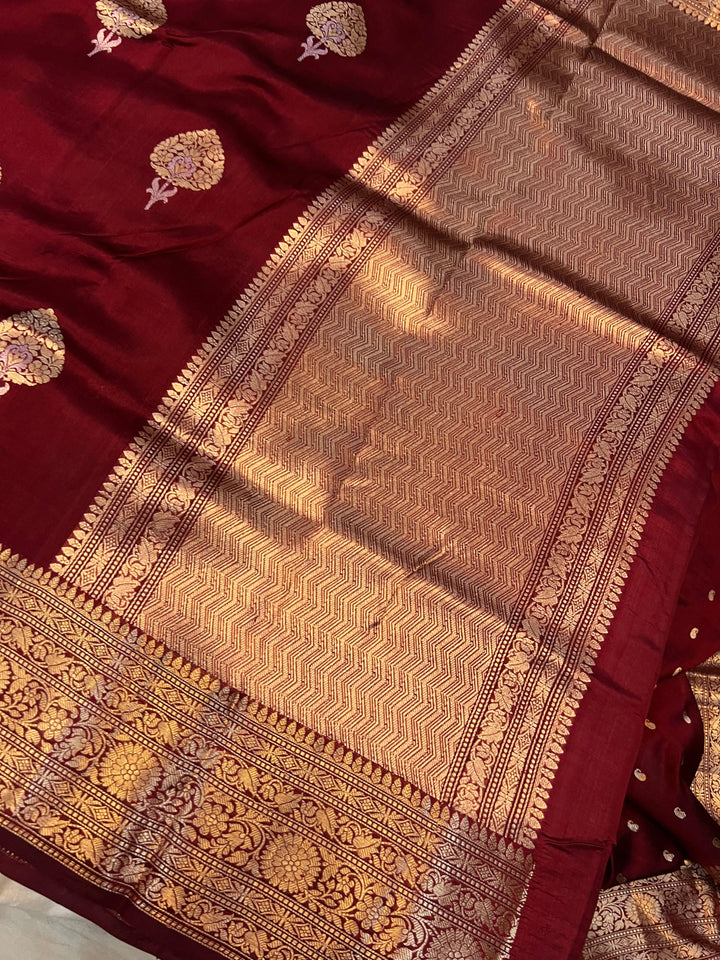 Maroon Pure Banarasi Handloom Silk Saree - Aura Benaras