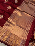 Maroon Pure Banarasi Handloom Silk Saree - Aura Benaras