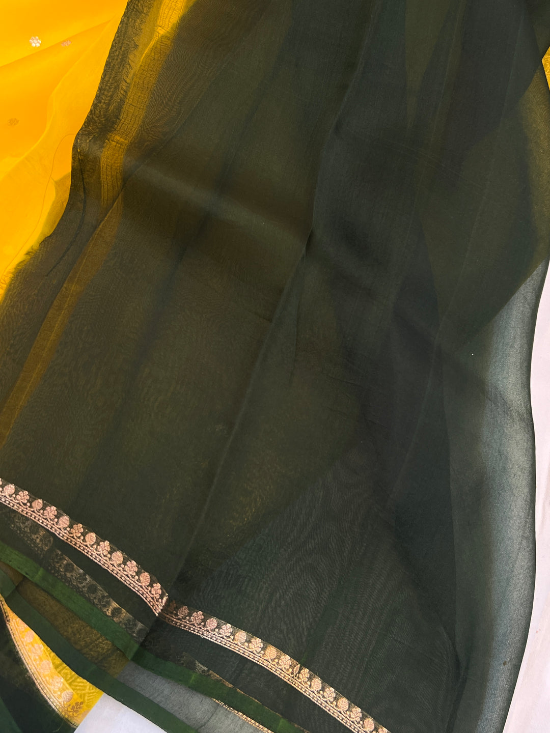 Yellow Pure Kora Silk Handloom Banarasi Saree