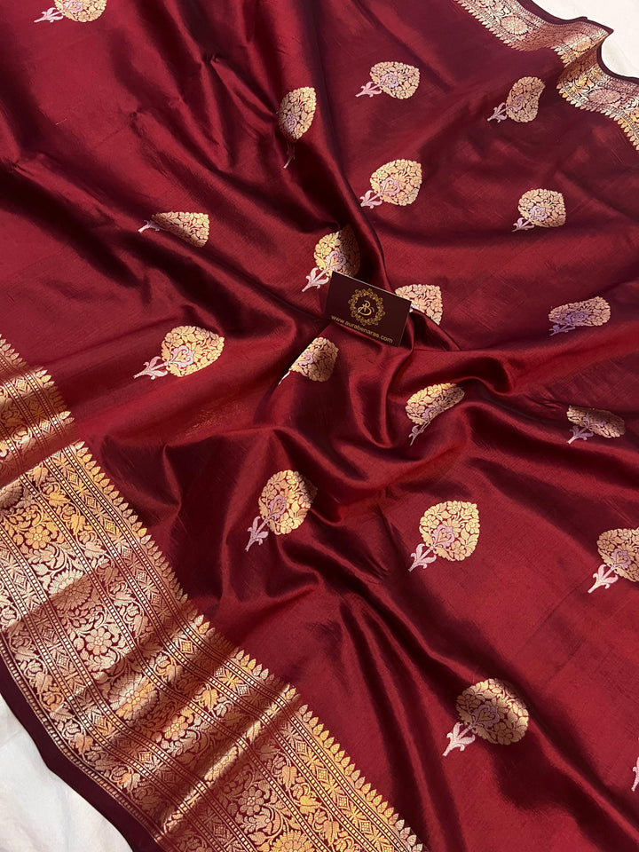 Maroon Pure Banarasi Handloom Silk Saree - Aura Benaras