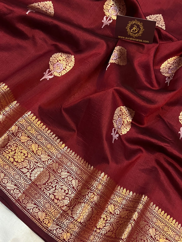 Maroon Pure Banarasi Handloom Silk Saree - Aura Benaras