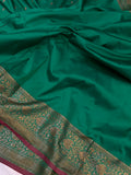 Green Banarasi Handloom Soft Silk Saree - Aura Benaras