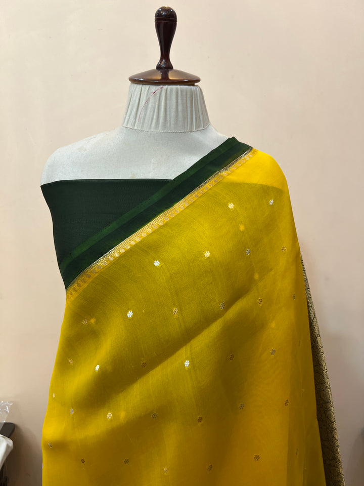 Yellow Pure Kora Silk Handloom Banarasi Saree